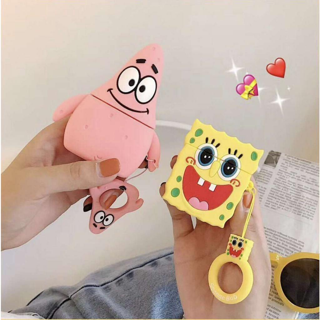 Case Airpods 1/2- Ốp Tai Nghe Bluetooth Không Dây Hình Patrick  & Spongebob