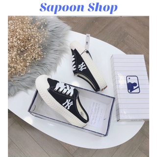 Giày sục thể thao nữ ny thêu, sục bata đạp gót đế bánh mì 3cm