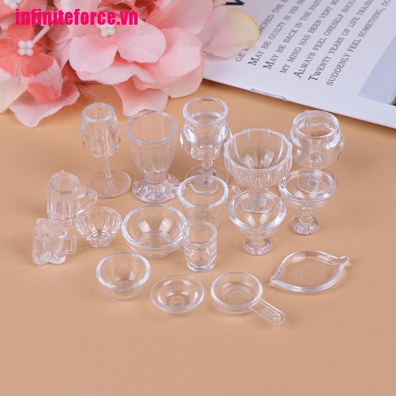 Bộ 17 món chén dĩa và dụng cụ ăn uống cho nhà búp bê 1:12