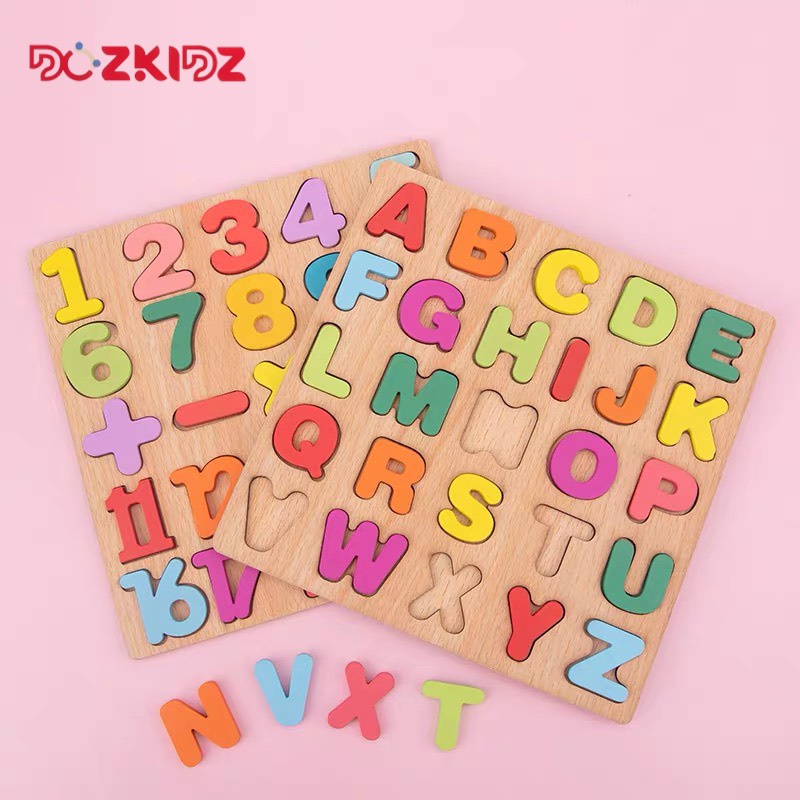 Đồ chơi gỗ bộ 3 bảng chữ số hình giúp bé vừa học vừa chơi, phát triển tư duy, trí tuệ - DOZKIDZ