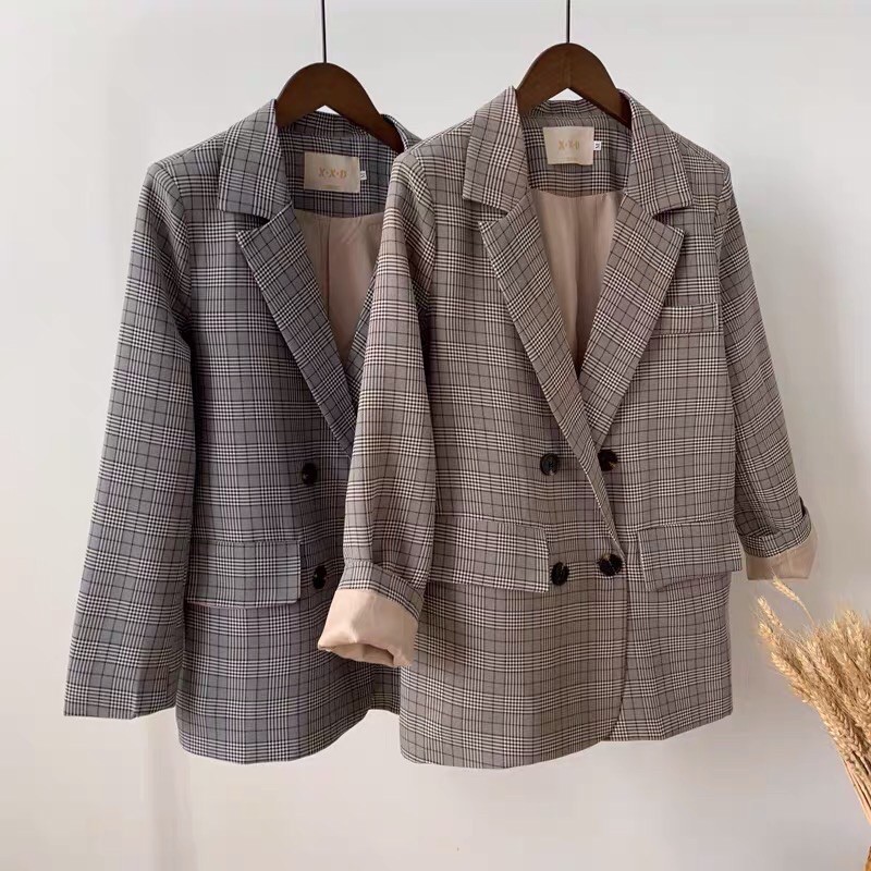 Áo blazer kẻ 2 lớp dày dặn cao cấp (order)