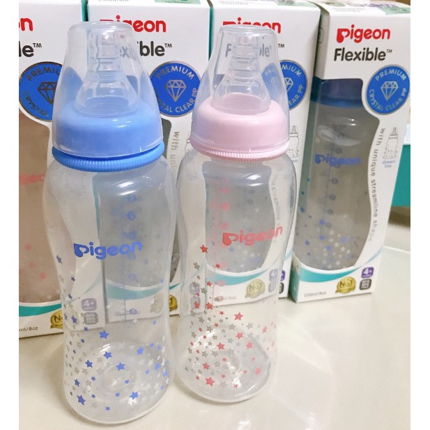 Bình Sữa Pigeon Cổ Hẹp 250ml Bình Sữa Cho Bé Nhựa PP Streamline Dung Tích 250ml Hình Ngôi Sao (Mẫu Mới)