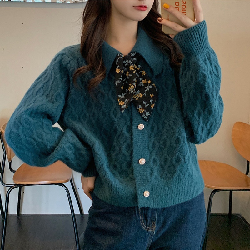 Áo Khoác Len Cổ Búp Bê Dáng Ngắn Phối Nút Cài Họa Tiết Kim Cương Phong Cách Ngọt Ngào Cho Nữ | BigBuy360 - bigbuy360.vn