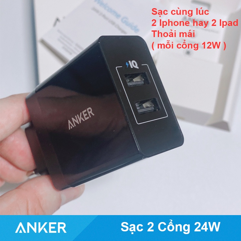 Củ Sạc ANKER PowerPort 2 Cổng 24W - Mỗi cổng USB 12W - A2021 A2023 A2013 Đen Trắng HD Store
