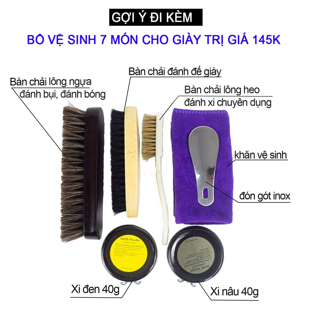 Giày Công sở tăng chiều cao da bò thật BỤI LEATHER G111 ĐEN - hộp sang trọng - Bảo hành 12 tháng