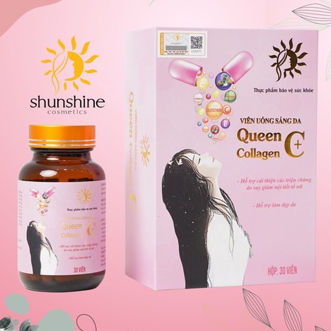 Shunshine Cosmetics queen collagen C tinh dầu, vitamin đẹp da, cân bằng nội tiết tố- Hộp 30 viên