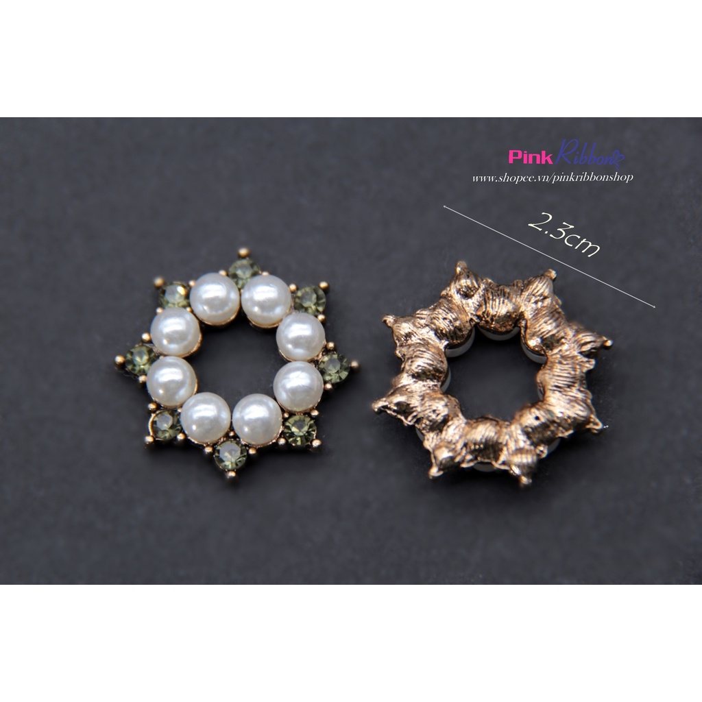 Charm mạ kim đính đá ghi và trai 2.3cm