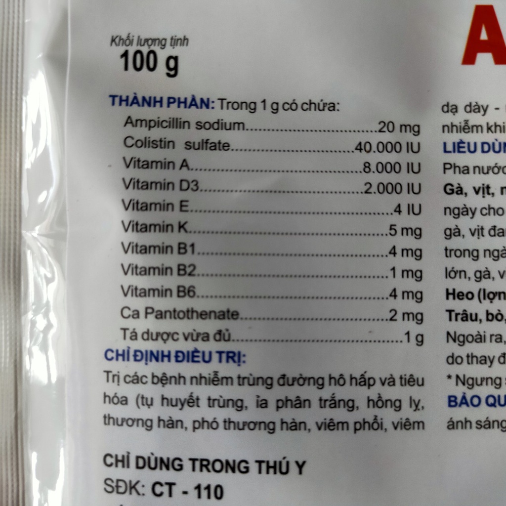 Vemedim Ampicol Dùng cho nhiễm trùng đường hô hấp và tiêu hóa ở gia súc, gia cầm