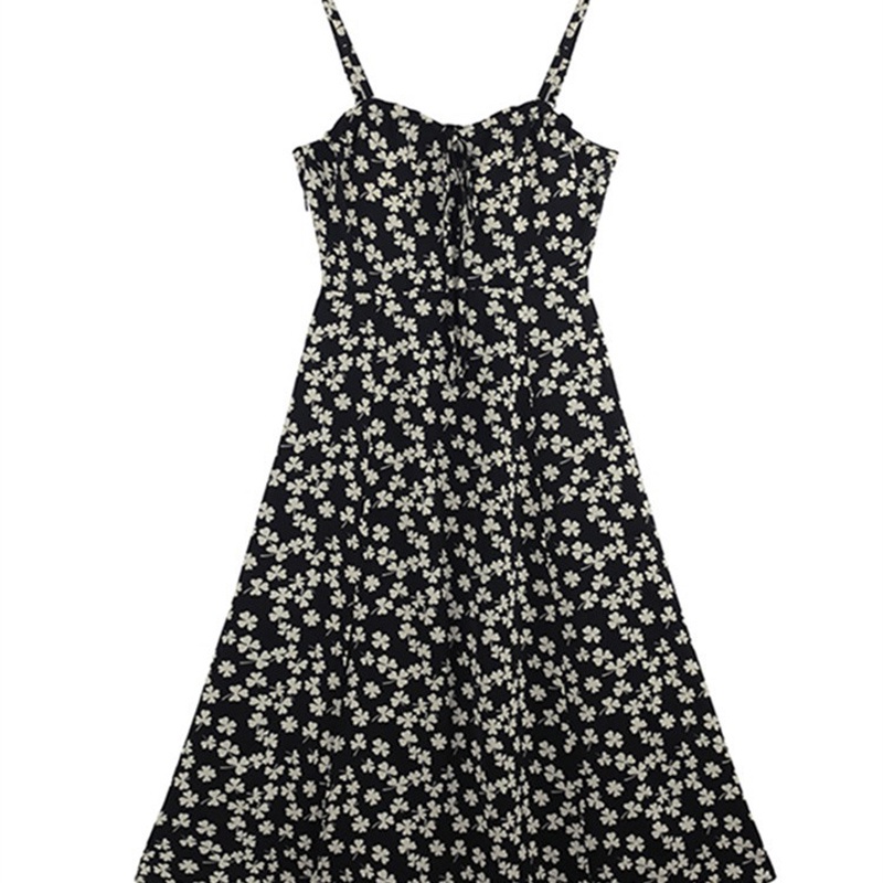 Đầm IELGY hai dây vải chiffon ôm dáng vừa vặn họa tiết hoa thiết kế xẻ tà phong cách Pháp thời trang