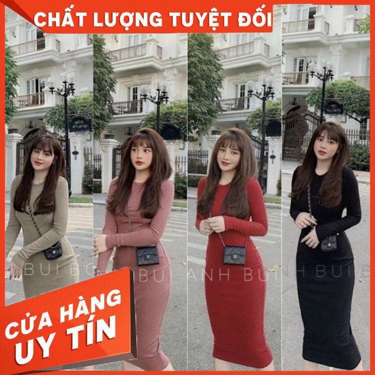 {SP CHẤT LƯỢNG}_ Đầm body len tăm đẹp_Đầm len ôm dài tay thu đông -GIAO ĐÚNG MẪU