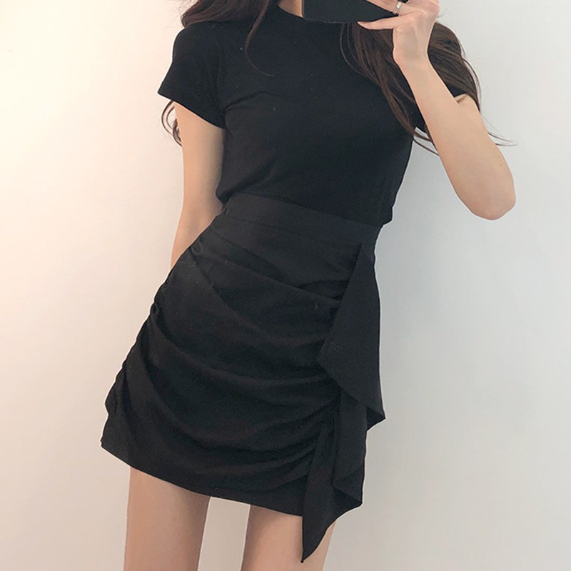 (SẴN) Chân váy body nhún che bụng màu đen