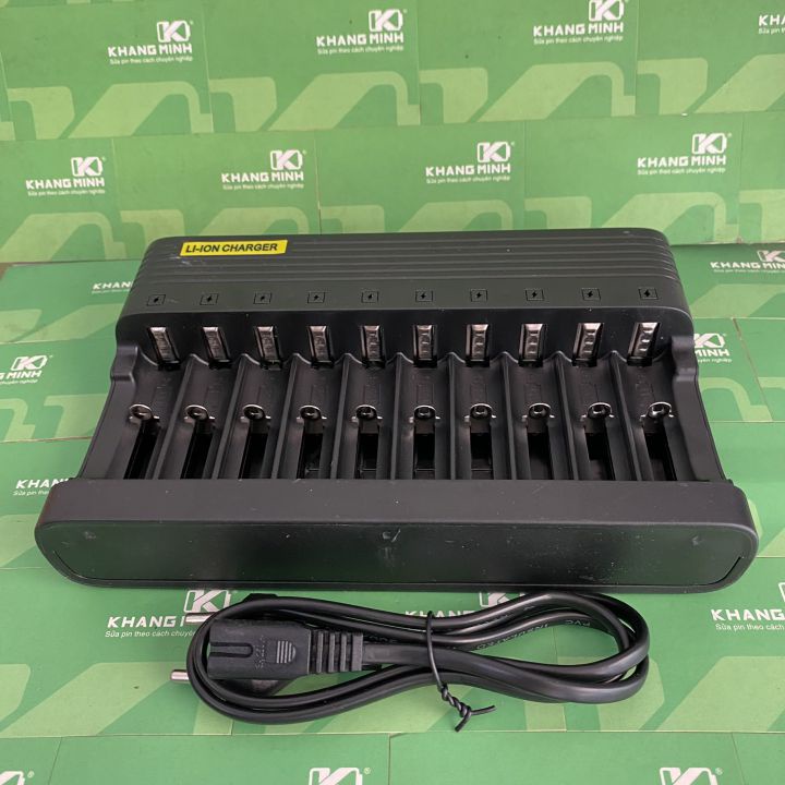 Sạc 10 pin 18650 16340 14500 Li-ion 4.2V - 6000mA, sạc đầy báo đèn tự động