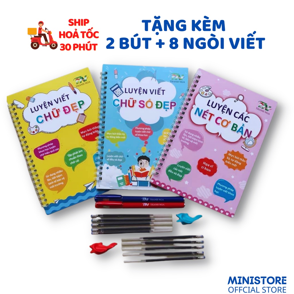 Combo 3 Quyển Luyện Tập Viết Chữ Đẹp Tiếng Việt Cho Bé Vào Lớp 1 Tặng Bút Tự Bay Màu