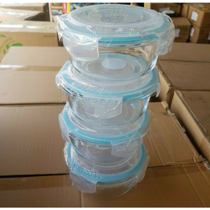 Hộp thủy tinh tròn nắp xanh 620ml, chịu nhiệt tốt, dày dặn, an toàn, chắc chắn