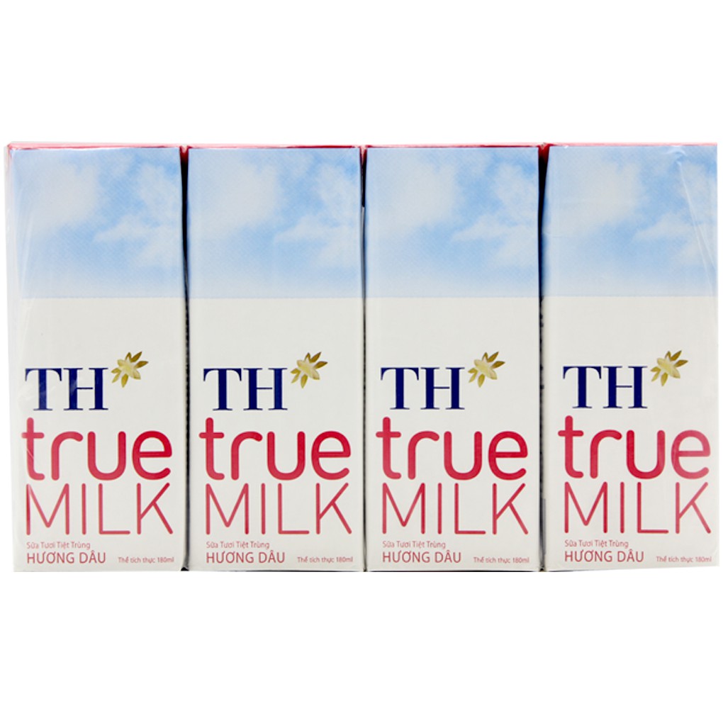 Sữa tươi tiệt trùng TH True Milk hương Dâu hộp 180ml (4 hộp) "GIÁ BÁN ĐÃ TRỪ KHUYẾN MÃI"