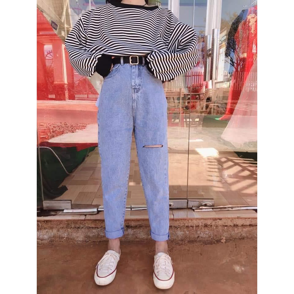 Quần jean baggy nữ Lylyshop lưng cao cạp cúc phong cách ullzang - unisex - 9106