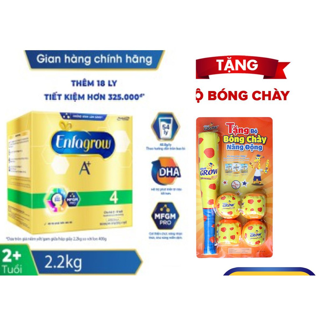 Sữa bột Enfagrow BIB A+ 4 BIB 2.2kg tặng (BỘ BÓNG CHÀY CHO BÉ)