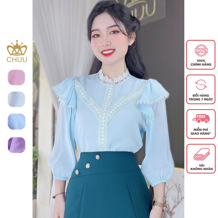 Áo sơ mi bánh bèo nữ kiểu ren xinh xắn CHUU A8108