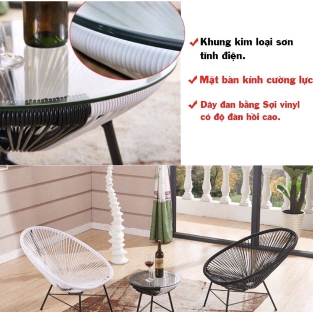 Bộ Bàn Ghế Giả Mây Lõi Thép DECOR Ban Công Phòng Khách Quán Cafe Vô Cùng Tiện Lợi - Nội Thất 3A Cao Cấp