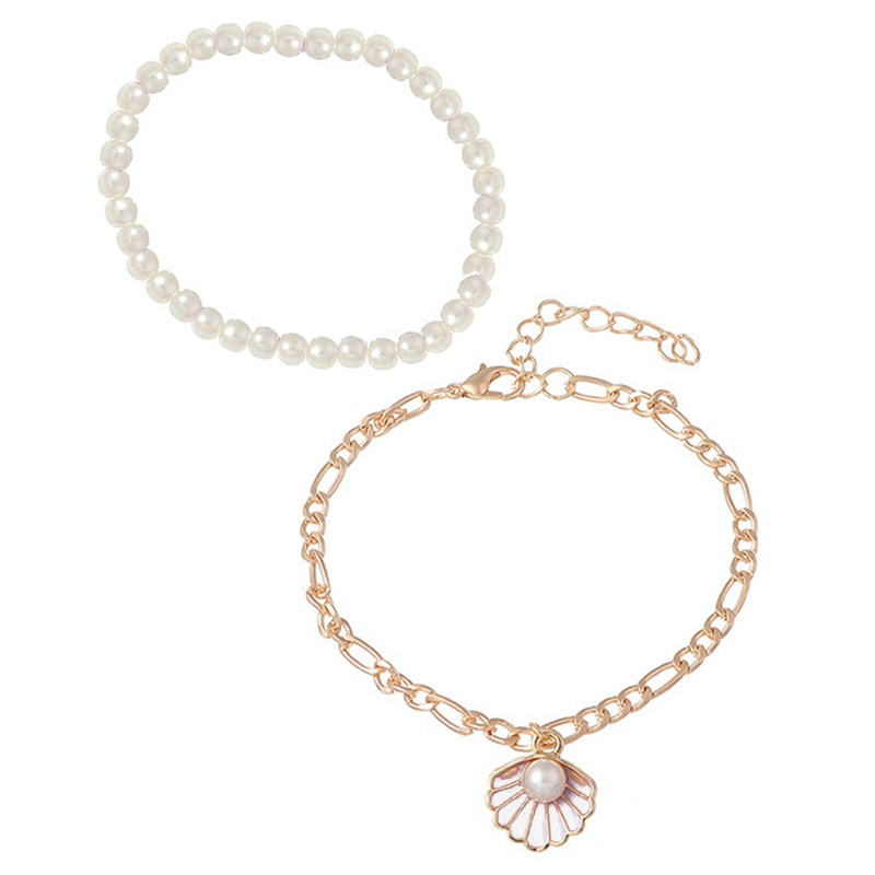 1 Cặp Lắc Chân Nhiều Lớp Đính Hạt Vỏ Sò Kim Loại Phong Cách Âu Mỹ Đi Biển Mùa Hè Cho Nữ Je