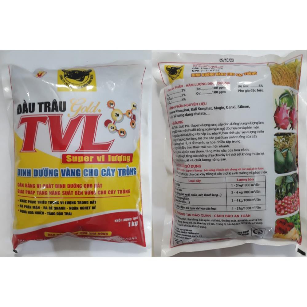 Phân hữu cơ vi lượng Gold TVL Đầu Trâu cung cấp trung vi lượng giúp hạ phèn ra rễ gói 1kg