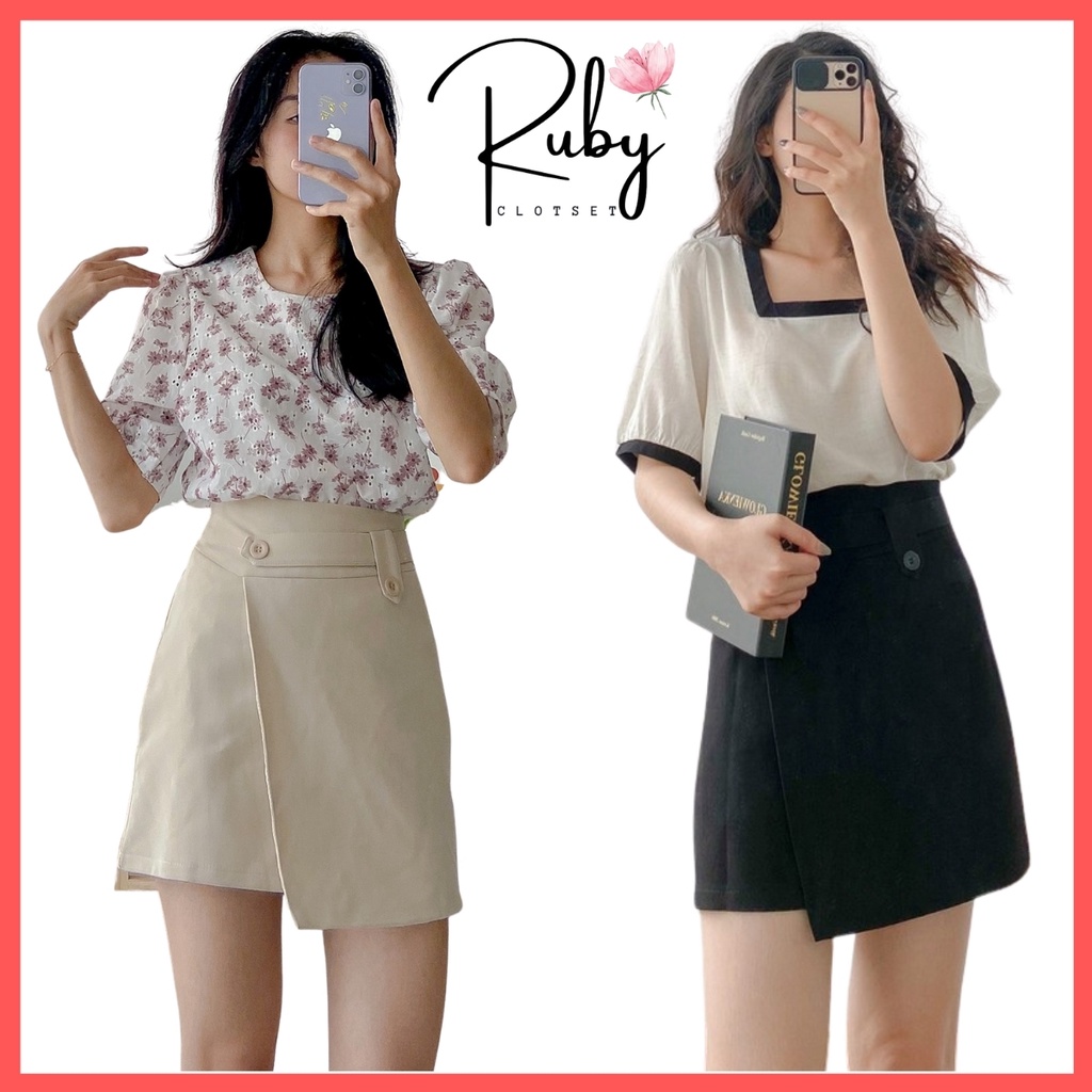 Chân váy ngắn chữ A xẻ tà, Chân váy lưng cao công sở đẹp