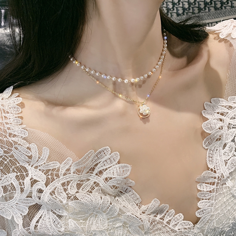 XiaoboACC Vòng Cổ Choker Đính Ngọc Trai Giả Phong Cách Hàn Quốc