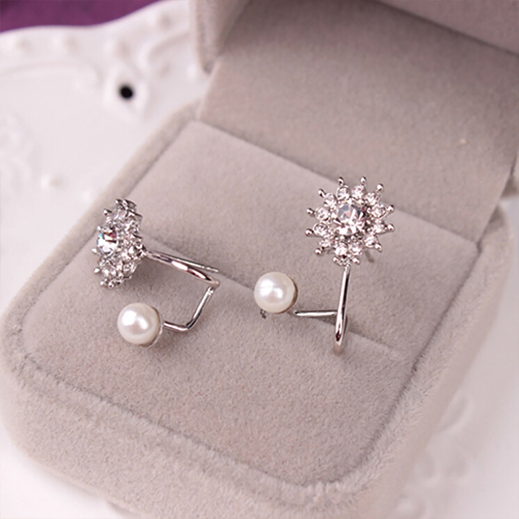 Khuyên tai hình hoa tuyết đính đá và ngọc trai giả xinh xắn dành cho nữ