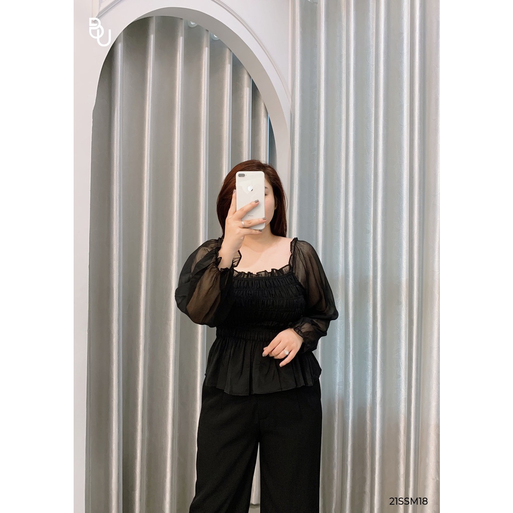 Áo Peplum dài tay, thân chun BIGSIZE (55kg đến 95kg) - 21SSM18 - [BUstu Bigsize]
