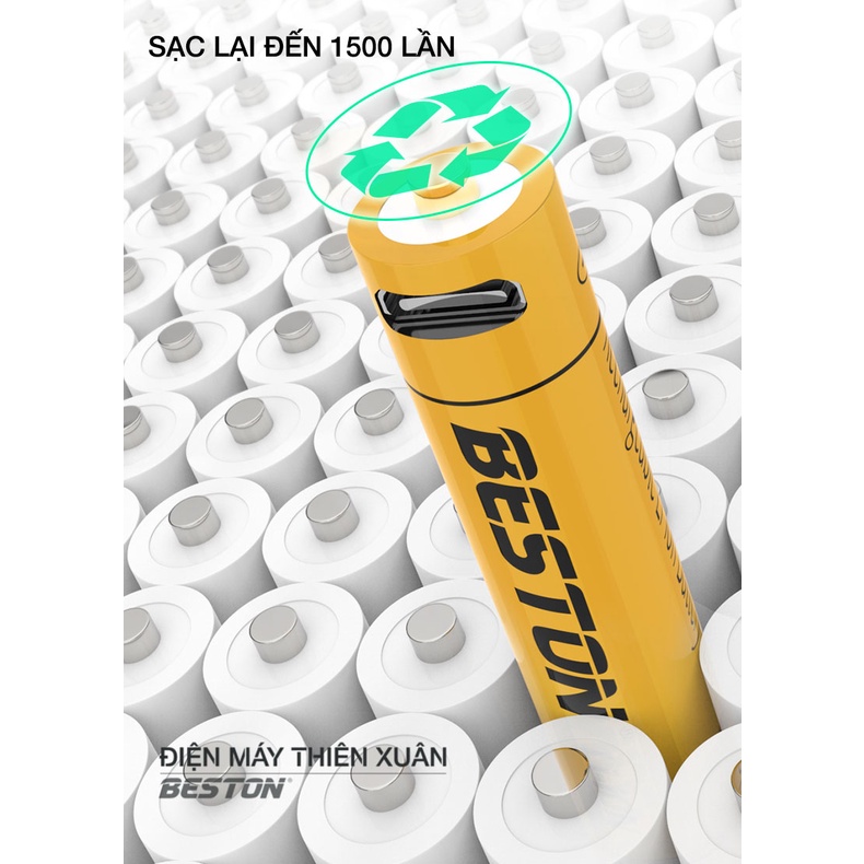 Pin sạc AA AAA 1.5V Beston Lithium-ion (Vỉ 02 Pin) USB dung lượng lớn đến 3500mWh cho Micro karaoke, máy đo huyết áp