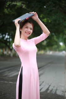 Bộ áo dài lụa Nhật màu hồng nhạt
