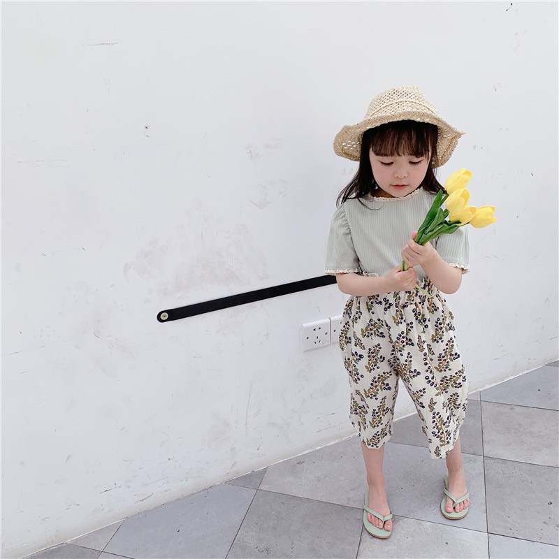 Áo thun tăm viền ren trẻ em bé gái cotton kiểu Hàn dễ thương 10-30kg ko