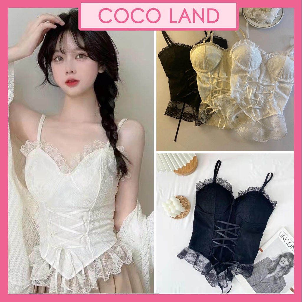 Áo Bra Nữ Ren Hoa Tiểu Thư Đính Hạt Viền Bèo, Chun Sau Dáng Croptop Siêu Xinh Kèm Mút Ngực áo bra Ren phối nơ ngực,