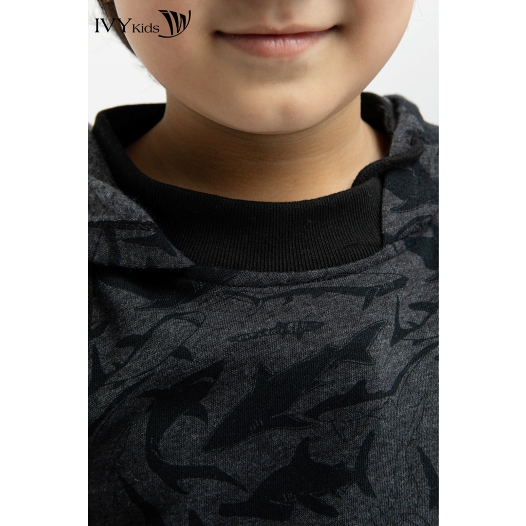 Áo hoodie họa tiết cổ mũ bé trai IVY moda MS 59K1164