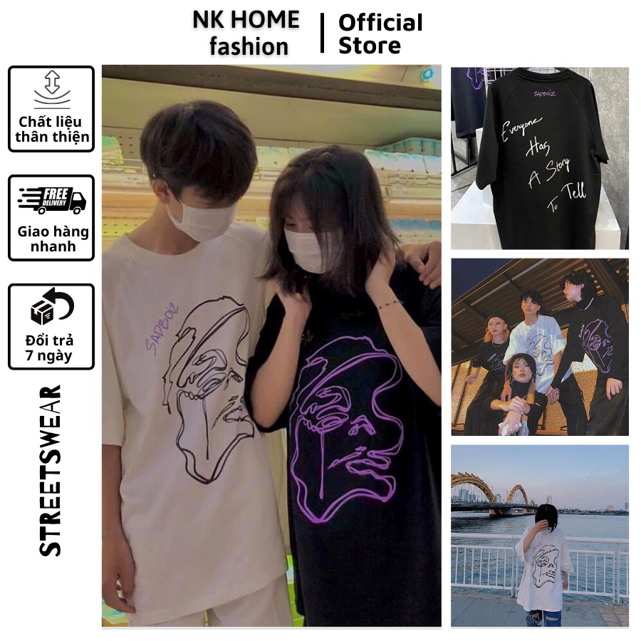 Áo thun tay lỡ unisex SAD STORY - Áo phông nữ form rộng cho cặp đôi phong cách hàn quốc