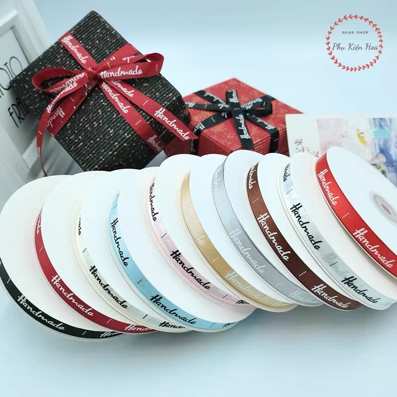 Dây Ruy Băng Lụa In Chữ ❤️HANDMADE❤️ Bản 1cm, Hàng Đẹp Chất Lượng Tốt