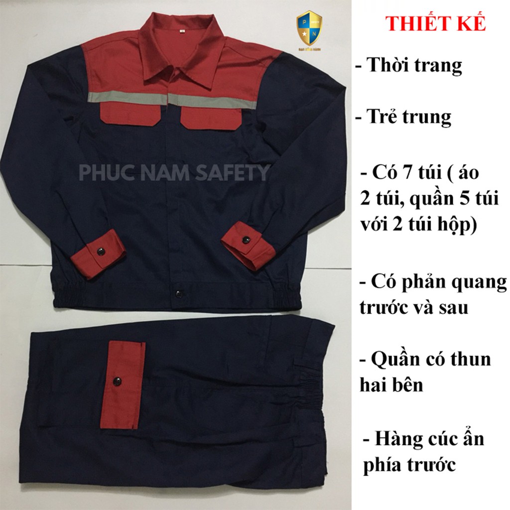 Bộ quần áo bảo hộ lao động P16 tím than phối đỏ, quần áo bảo hộ lao động chất lượng tốt, quần áo bảo hộ lao động giá rẻ