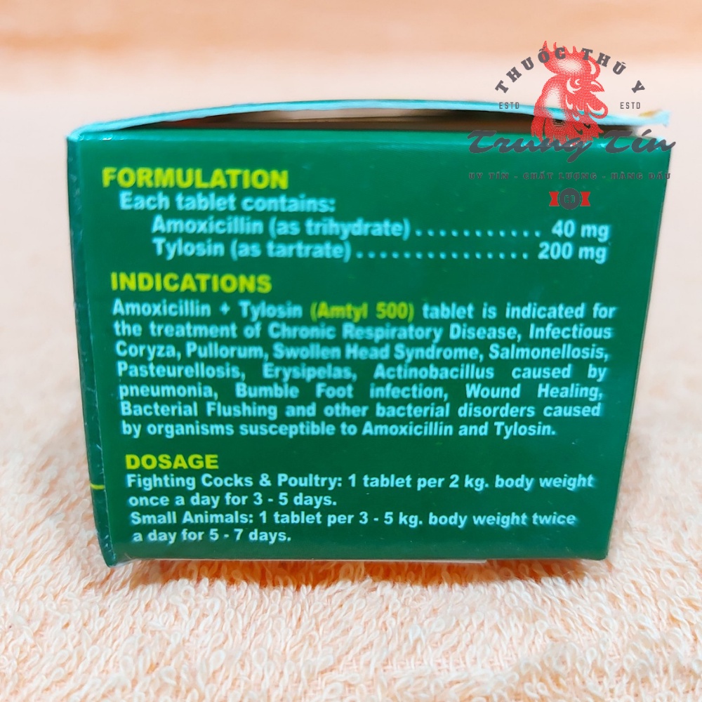 Th gà đá - amtyl 500 Philippines - 1 vĩ / 10 viên - tr b tổng hợp , tr tan , gà khò , hen , sưng mặt