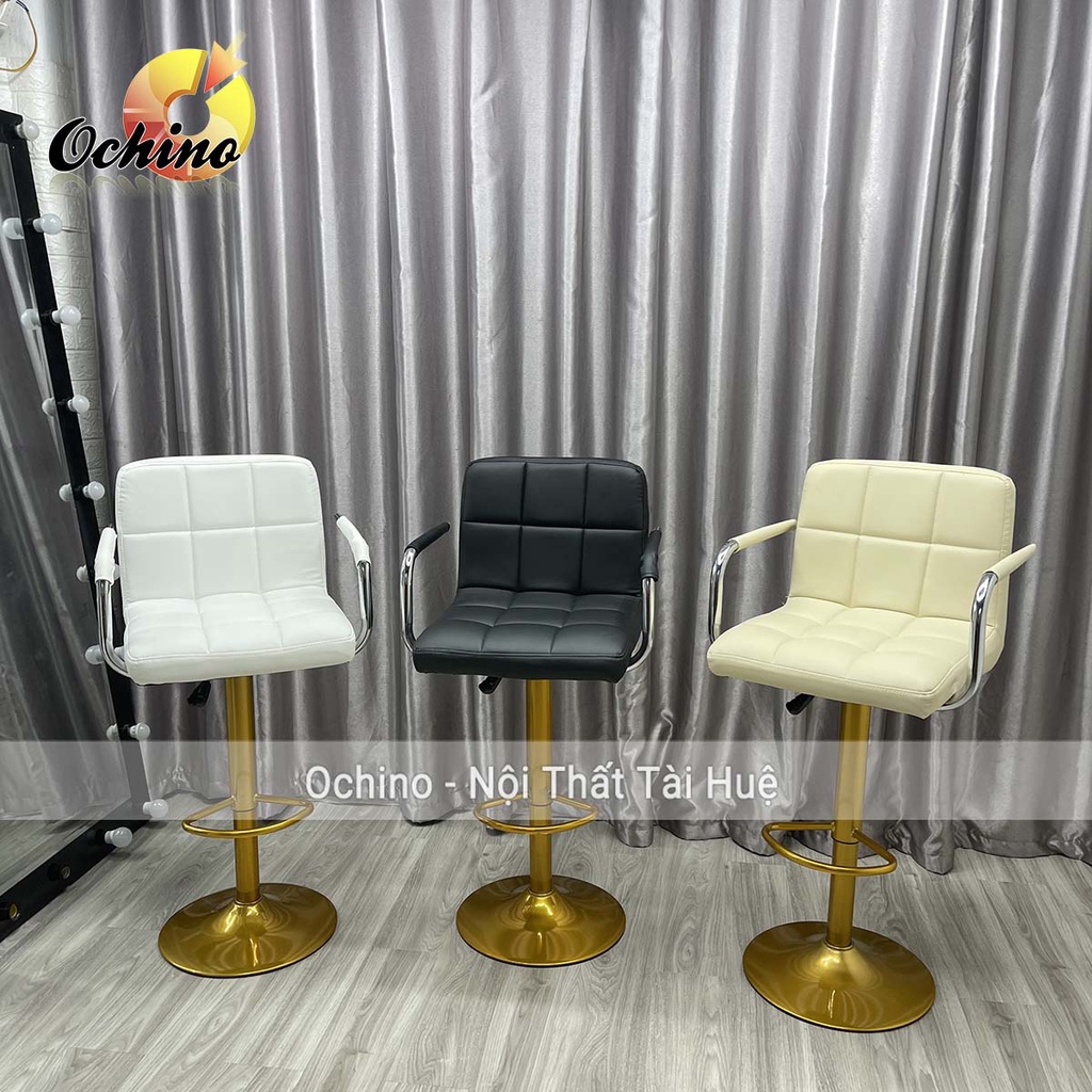 Ghế Bar, Ghế Trang Điểm Mẫu Vịn Tây Inox Có Tay Sang Chảnh Điều Chỉnh Độ Cao 60/80 CHÂN VÀNG ĐẬM K1 (Có Sẵn)