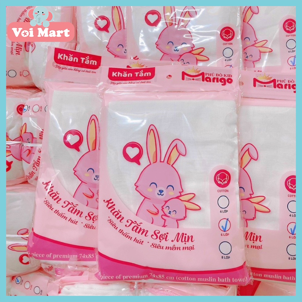 Khăn Tắm Xô Sợi Mịn Marigo Vải Cotton 4 Lớp, Khăn Tắm Xuất Nhật Siêu Mềm Thấm Hút Tốt An Toàn Cho Bé Sơ Sinh