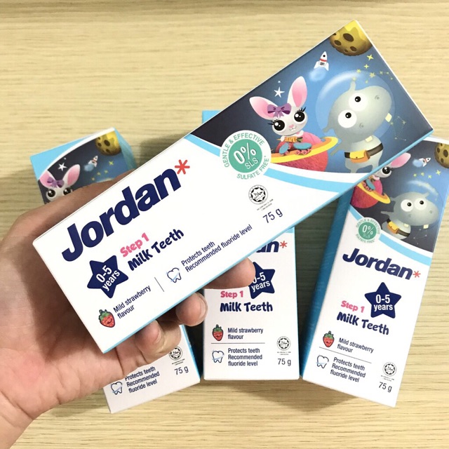 Kem Đánh Răng Jordan Trẻ Em Vị Dâu Tây &amp; Vị Nho 75g (0-5 Tuổi,6-12 Tuổi)