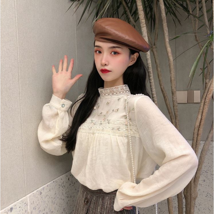 Áo sơ mi nữ dai tay syte Hàn Quốc - áo sơ mi kiểu dài tay thêu hoa nhỏ - SM001 | BigBuy360 - bigbuy360.vn