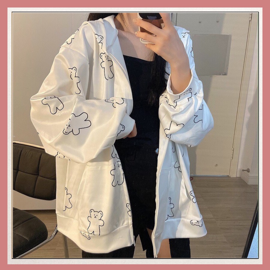 Áo Cardigan🔥FREESHIP🔥 Áo Khoác Nỉ Dài Tay Hoodie Thời Trang Nam Nữ Unisex Form Rộng Hình Chú Gấu Nhỏ (Ảnh Thật)