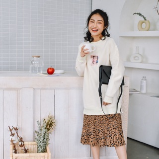 Váy liền dáng hoodie mix váy xoè da báo