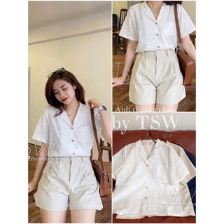 Áo sơ mi đũi xước cổ pijama chỉ nổi