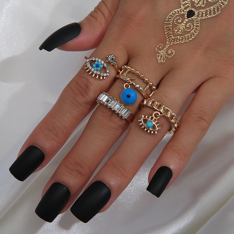 Set 4 Nhẫn Đeo Tay Kim Loại Đính Đá Màu Vàng Phong Cách Vintage Thời Trang