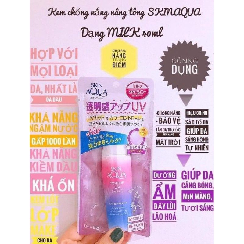 Kem chống nắng nâng tone da trắng hồng Skin Aqua nội địa Nhật