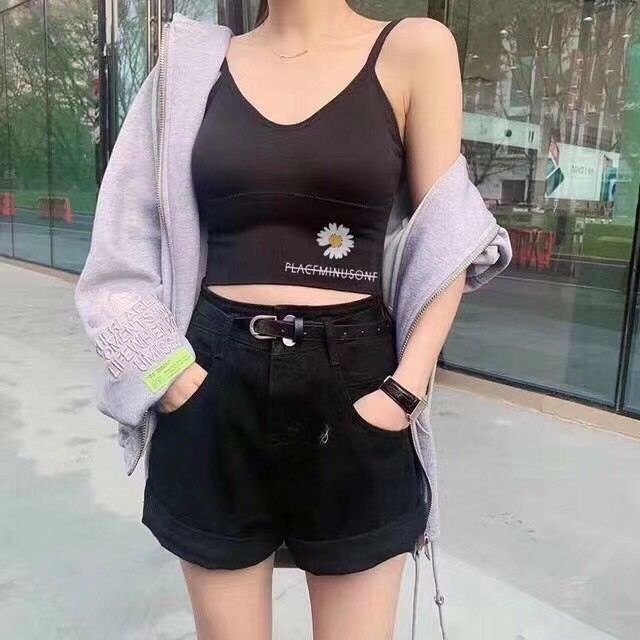 Áo bra tập gym yoga, áo bra 2 dây lưng U hoạ tiết hoa cúc có đệm ngực