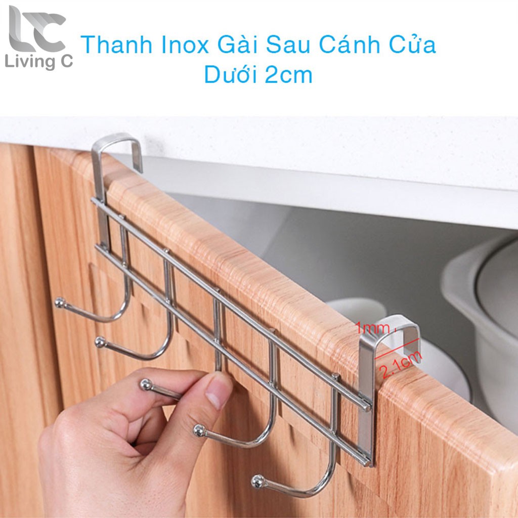  Cây treo đồ Living C , inox 5 móc treo đa năng gài cánh tủ không cần khoan tường _G35