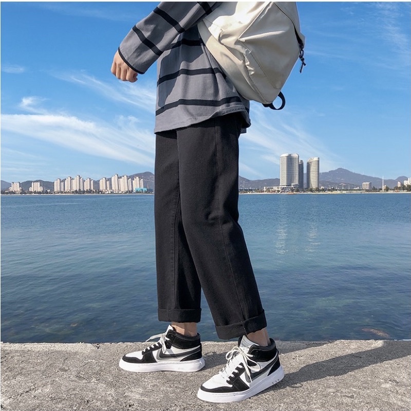 Quần Jean Baggy Đen Dhclothes  form rộng , dáng suông nam  nữ- quần bò dày dặn dễ phối đ